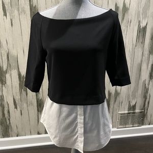Womens Theory 3/4 sleeve blouse- black and white size Medium
